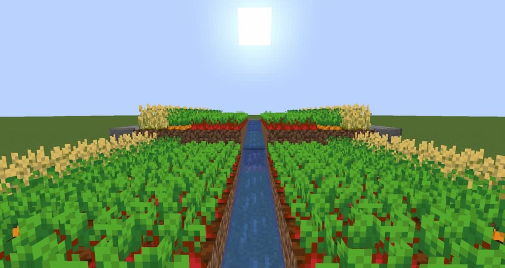 water flowing in crop farm minecraft